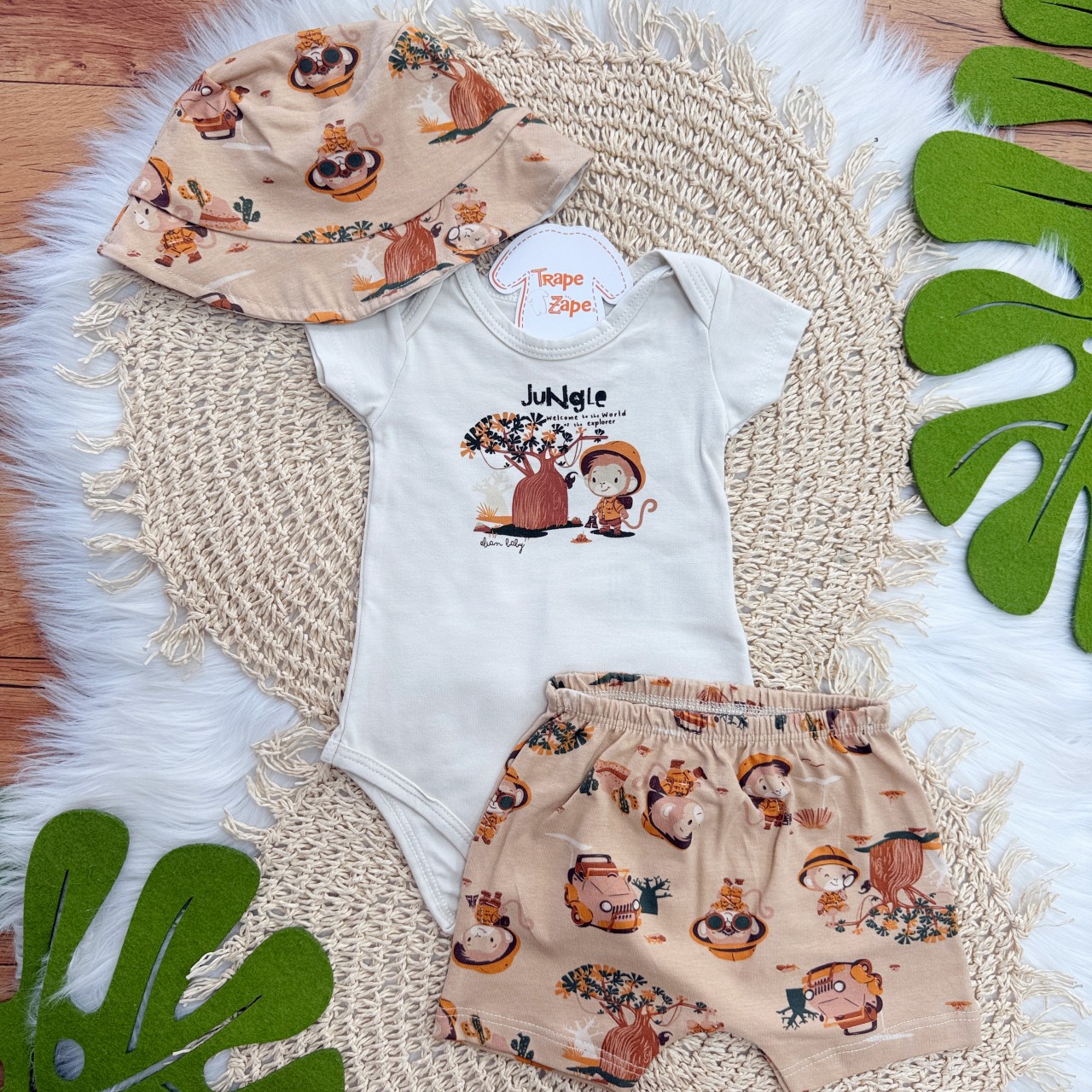 Conj. Body Jungle, Bucket e Short Safari - Areia e Marrom